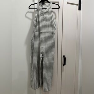Gray and White Striped Jumpsuit